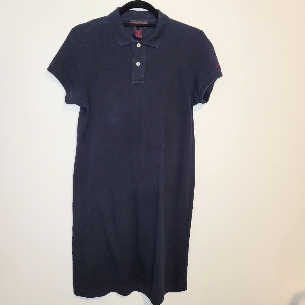 Vintage Ralph Lauren Navy Polo Short Sleeve Dress Size Large Tartan Label